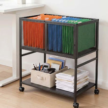 2-Tier Rolling File Cart Hanging File Organizer Lockable Wheels 60 lbs Capacity (Black)