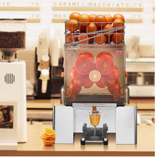 120W Commercial Orange Juicer Machine Automatic Citrus Juicer 20 Oranges/Min Stainless Steel with Filter Box & Peel Buckets