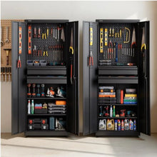 Metal Storage Cabinet 180 LBS Capacity 70.87" Tall 2 Locking Doors Adjustable Shelves 2 Drawers & Pegboard