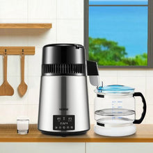 1.1 Gal Water Distiller 0.4 Gal/H 1750W 304 Stainless Steel Countertop Maker Dual Temp Display Glass Carafe & 3 Carbon Packs - (Silver)
