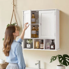 Bathroom Wall Cabinet 2 Doors Adjustable Shelf Over-the-Toilet White with Shelves & Open Partition