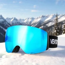 Frameless Ski Goggles with Blue Revo Spherical Lens OTG Anti-Fog for Men, Women & Youth