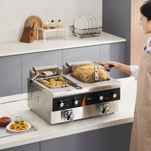 Commercial Deep Fryer 3500W Dual Tank, 2 x 9Qt/8.5L Stainless Steel with 2 Baskets & Temp Control