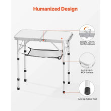 24x16 In Adjustable Folding Camping Table with Mesh Shelf (Silver)