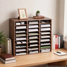 Wood Literature Organizer 27 Compartments Adjustable Shelves Countertop File Sorter (Brown)