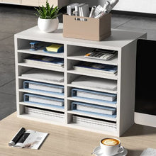 12 Compartment Wood Literature Organizer for Office & Home – (White)