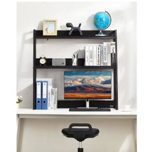 2-Tier Desktop Bookshelf 37.4" Storage Rack Metal Frame & Wooden Shelves Anti-Slip Feet (Black)