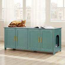 47.2-Inch Cat Litter Box Enclosure Hidden Cabinet with 4 Doors & 2 Entries Kitty House Side Table Fits Most Litter Boxes (Green)
