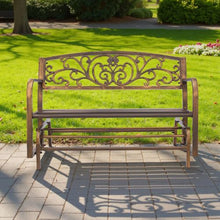 50-Inch Outdoor Glider Bench Carbon Steel Frame with Cast Iron Backrest – Weatherproof for Patio Garden Park Yard Antique Bronze