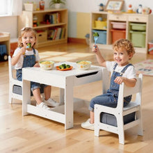 White Kids Table and 2 Chairs Set with Storage Wooden Toddler Activity Table