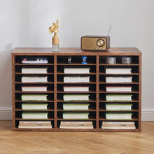 24-Compartment Wooden Literature Organizer with Removable Shelves for Office & Home File Sorter (Dark Brown)