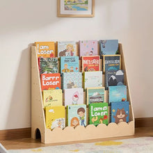 5-Tier Montessori Bookshelf Scalloped Front Facing Toddler Bookcase with Dual Hooks