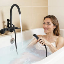 Clawfoot Tub Faucet Wall-Mount Bathtub Filler with Handheld Shower Matte Black Adjustable Arms & Gooseneck Spout