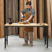 60-Inch Adjustable Workbench 2000 LBS Capacity Oak Top Power Outlet Wheels & Pegboard