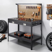 47.2-Inch Hardwood Workbench 242.5 LBS Capacity Pegboard 4 AC Outlets 2 USB Ports & Drawer