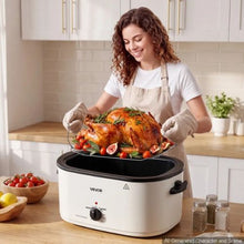 26QT Electric Roaster Oven 1450W Viewing Lid Defrost & Warm Functions Removable Pan & Rack (White)