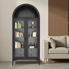 70-Inch Arched Display Cabinet with Glass Doors 4-Tier Curio Cabinet with Adjustable Shelves