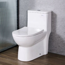 One-Piece Elongated Toilet 1.1/1.6 GPF Easy-Clean Skirted 12" Rough-In (White & Silver)