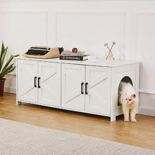 47.2-Inch Cat Litter Box Enclosure for 2 Cats Hidden Double-Room Wooden Cabinet Fits Most Litter Boxes (White)