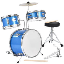 Kids Drum Set, 3-Piece 14" Junior Drum Kit with Stool Cymbal & Drumsticks, Blue