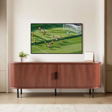 58 In Boho TV Stand with Adjustable Shelves & Rolling Door for Living Room Bedroom (Brown)