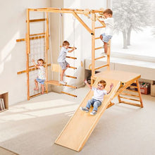 8-in-1 Wooden Indoor Jungle Gym, Montessori Playset with Slide, Swing, Monkey Bar & More for Kids
