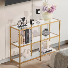 39 In Glass Console Table – Modern Gold Sofa Table with Iron Legs