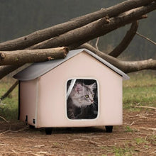 Elevated Heated Cat House with Timer Foldable Outdoor Shelter Heated Pad for Winter Brown (Medium)