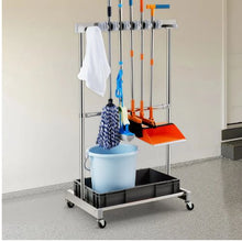 Garden Tool Organizer 10-Slot Metal Rack with Hooks & Wheels for Rakes Brooms & Shovels