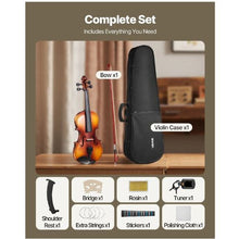 3/4 Size Violin Set Brown Solid Wood Beginner Fiddle with Hard Case & Accessories
