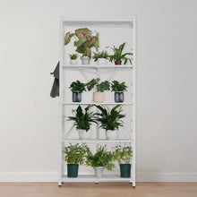 5-Tier Foldable Storage Shelf 32 x 14 x 72 Inch Metal Shelving Unit with Wheels & Hooks No Assembly (White)