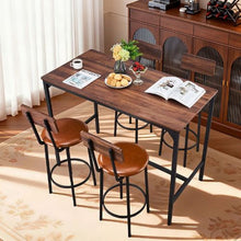 5-Piece Bar Table Set, 47″ Rectangular Pub Table with 4 Stools, Rounded Edges Walnut & (Black)