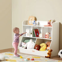 5-Cubby Wood Kid Storage Cubby with Bookshelf Toy Storage Organizer for Kids Room (White)