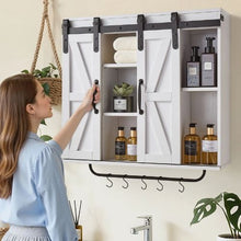 Bathroom Wall Cabinet 2 Doors Adjustable Shelf Over-the-Toilet White with Towel Bar & Hooks