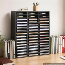 Wood Literature Organizer 48 Compartments Adjustable Shelves Countertop File Sorter (Black)