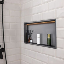 13 x 25 Inch LED Shower Niche Stainless Steel Recessed Wall Shelf Waterproof (Black)