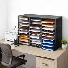 27 Compartments Metal Literature Organizer with Wooden Top Countertop Office Home Storage Organizer for File (Black)