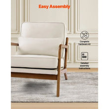 Mid Century Modern Linen Accent Chair with Solid Wood Frame for Living Room & Bedroom