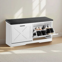 39.4 x 12.0 x 18.7 In Entryway Shoe Storage Bench with Flip Drawers for Hallway Living Room Bedroom (Black + White)