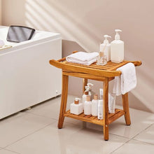 Teak Shower Bench Waterproof with Storage Shelf & Non-Slip Feet 300 LBS Capacity