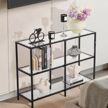 3-Tier Glass Console Table – Modern Black Sofa Table with Iron Legs
