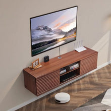 60 In Floating TV Stand Wall Mount Entertainment Center with Adjustable Shelf & Sliding Doors 2-Tier TV Shelf with Storage Cabinet - (Walnut)
