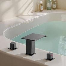 Roman Tub Faucet 3-Hole Waterfall Bathtub Faucet 2 Handles Deck Mount Drip-Free (Matte Black)