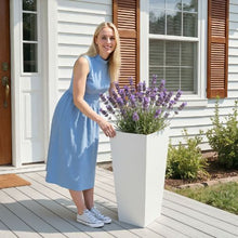26" Tall Planters Large White Tapered Outdoor Flower Pots with Casters Inner Pots & Drainage (Set of 2)