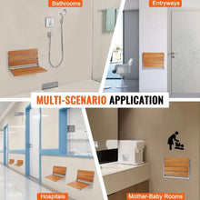 Folding Teak Shower Seat Wall-Mounted Fold-Down Bench 500 LB Capacity