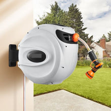 65 ft Retractable Hose Reel 5/8" Wall-Mounted Garden Hose Reel with 9-Pattern Nozzle & Auto Rewind