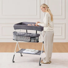 Multi-Functional Baby Changing Table Foldable Portable Diaper Station with Adjustable Height Wheels & Storage Organizer (Dark Gray)