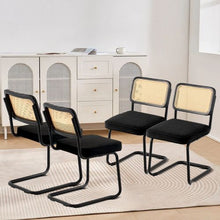 Set of 4 Rattan Back Velvet Dining Chairs for Home & Office