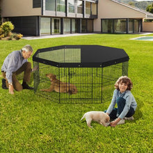 Dog Playpen 8-Panel Foldable Metal Fence with Cover & Stakes 24" H Indoor/Outdoor