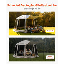 12 x 11 ft Pop-Up Screen Tent with Awning 10–12 Person Screened Canopy Shelter with Netting Sides & Carry Bag – (Beige)
